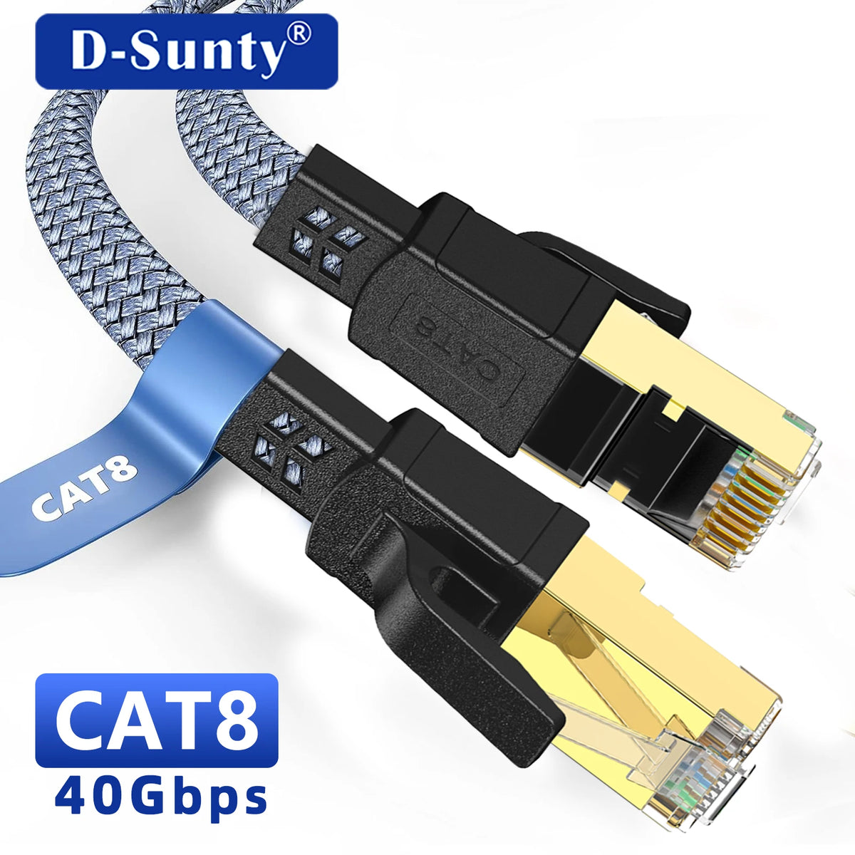 Ethernet Cable Cat 8 40Gbps Nylon Braided Flat LAN RJ45 Cable for Router Modem Laptop PC PS5 High Speed 1M 2M 8M 30M