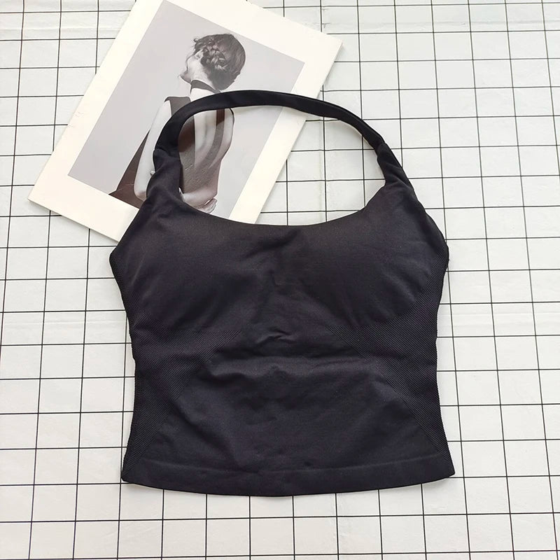 Women's Halter Neck Backless Camisole Sports Set with Padded, Shockproof Yoga Tank Top for Gym Fitness Workout & Daily Outdoor W