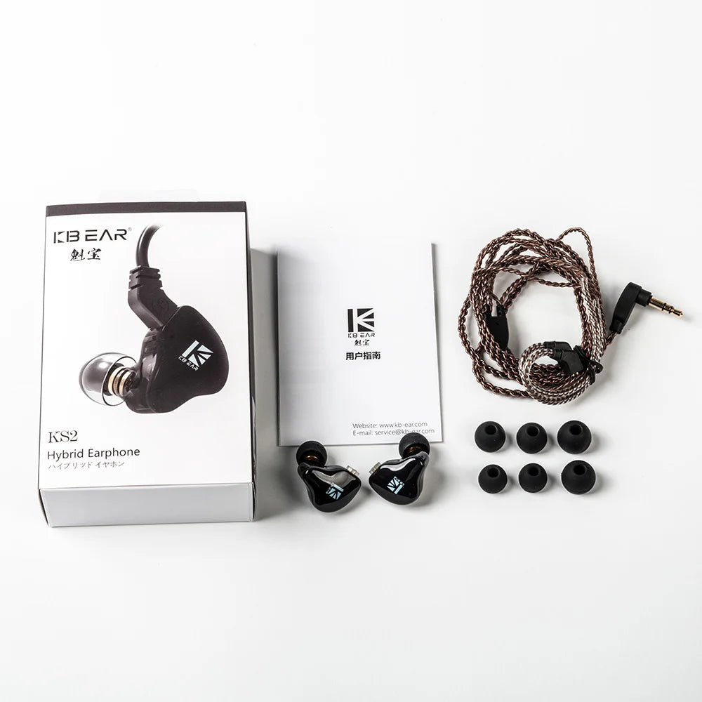 KBEAR KS2 IEM In Ear Stereo Bass HiFi Earbuds Noise Reduction High Resolution with Detachable Cable,Suitable for Running,Gaming