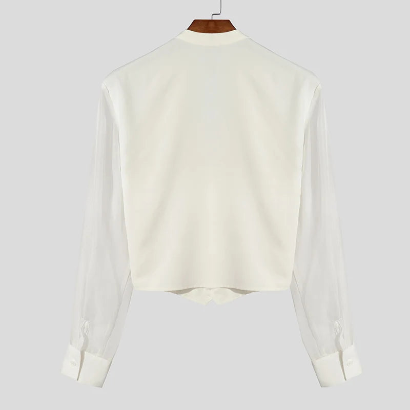 Men Shirt Mesh Patchwork V Neck Long Sleeve Casual Male Shirts Streetwear Transparent Sexy Fashion Party Camisas 2025 INCERUN