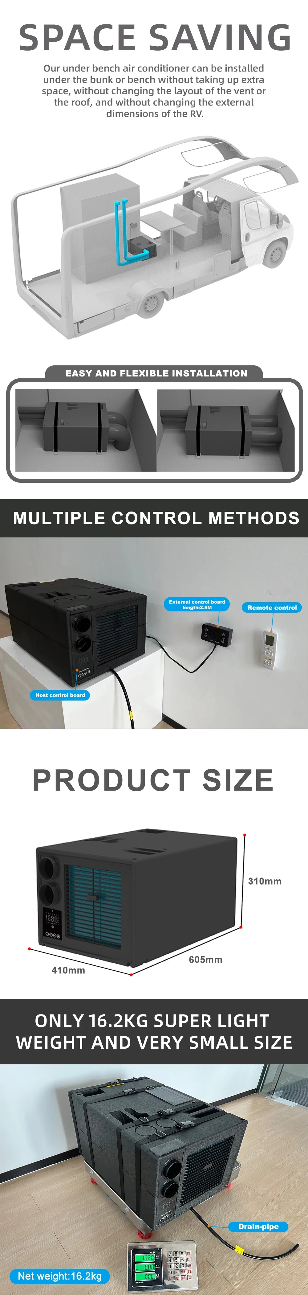 12V RV AC caravan van motorhome marine 24V48V under bench air conditioner 12volt air conditioning 24V auto parking cooler system