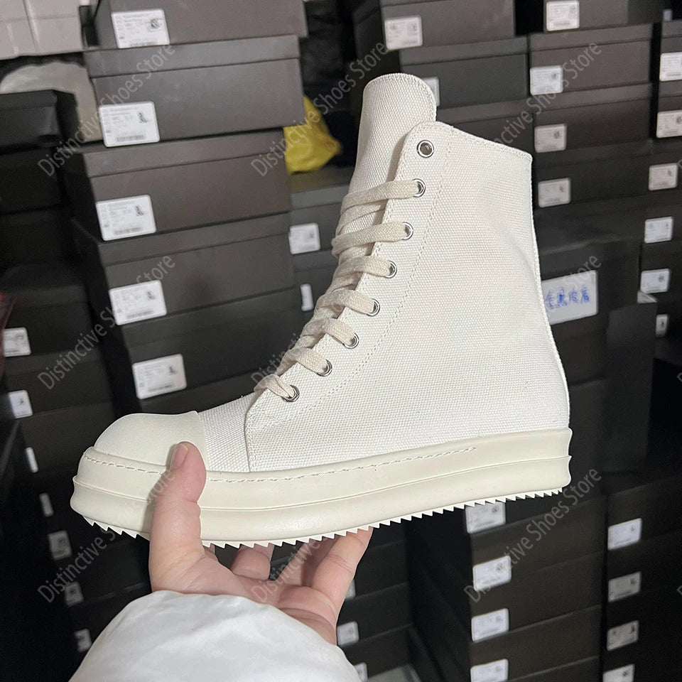 Brand Men Shoes Ro Casual Canvas Shoes High Top Women Sneakers Quality Black Ankle Boot Designer Zipper Luxury Laces Flat Shoes