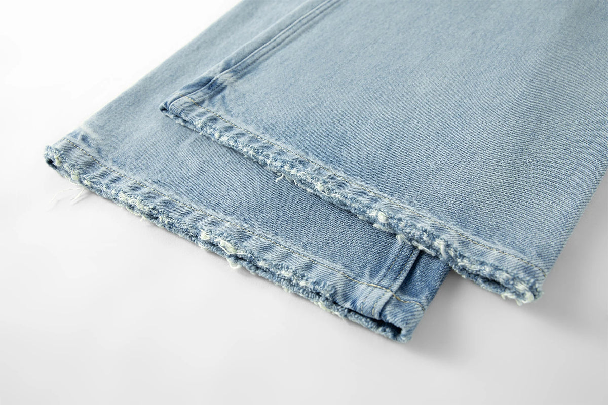 FSLE New Summer Women‘s Wide Leg Jeans Vintage Washed Straight Wide Leg Pants High Waist Denim Trousers Casual Street Style Chic