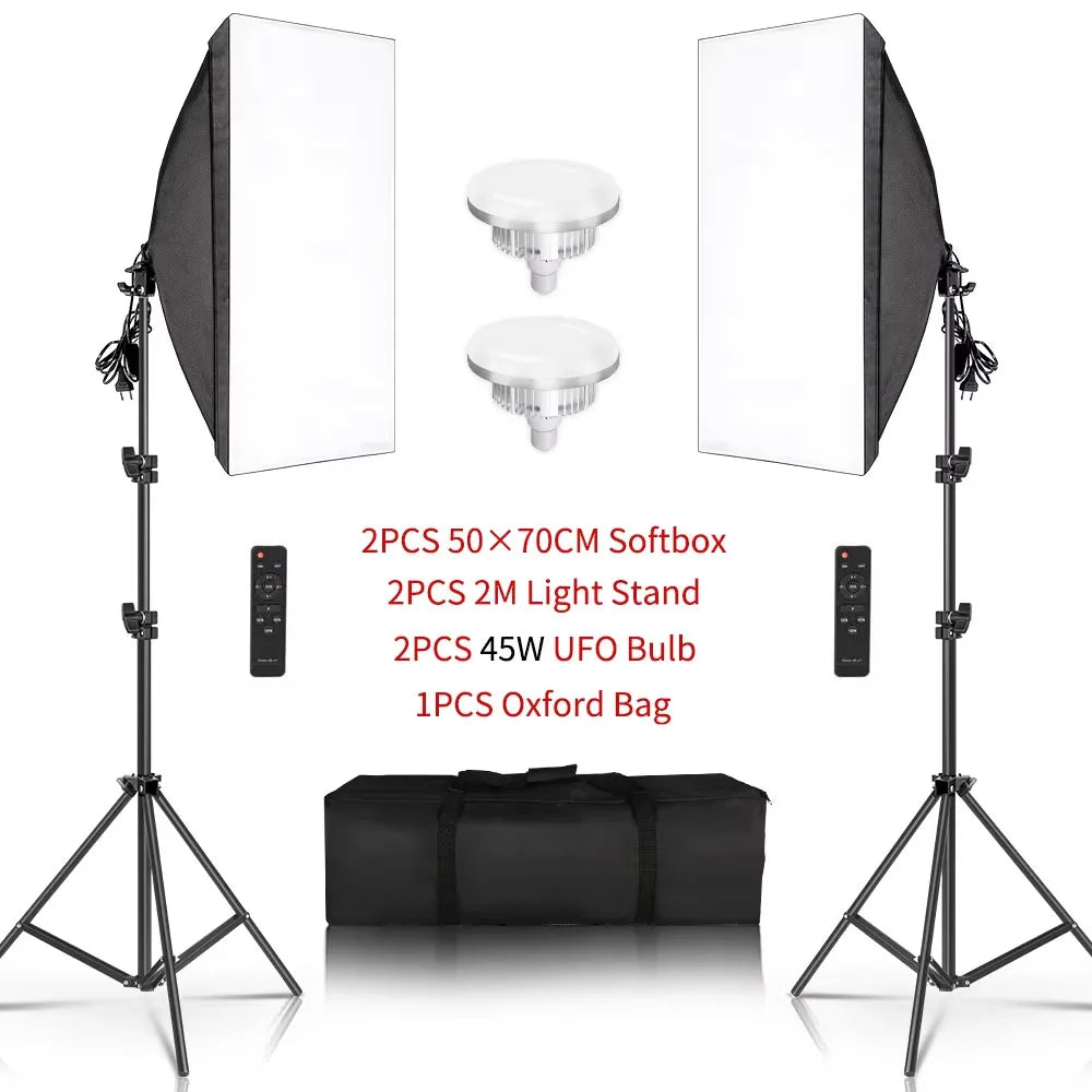 20-135W Softbox Lighting Kit 50x70CM Photography LED Lamp Professional Continuous Light System Equipment For Photo Studio