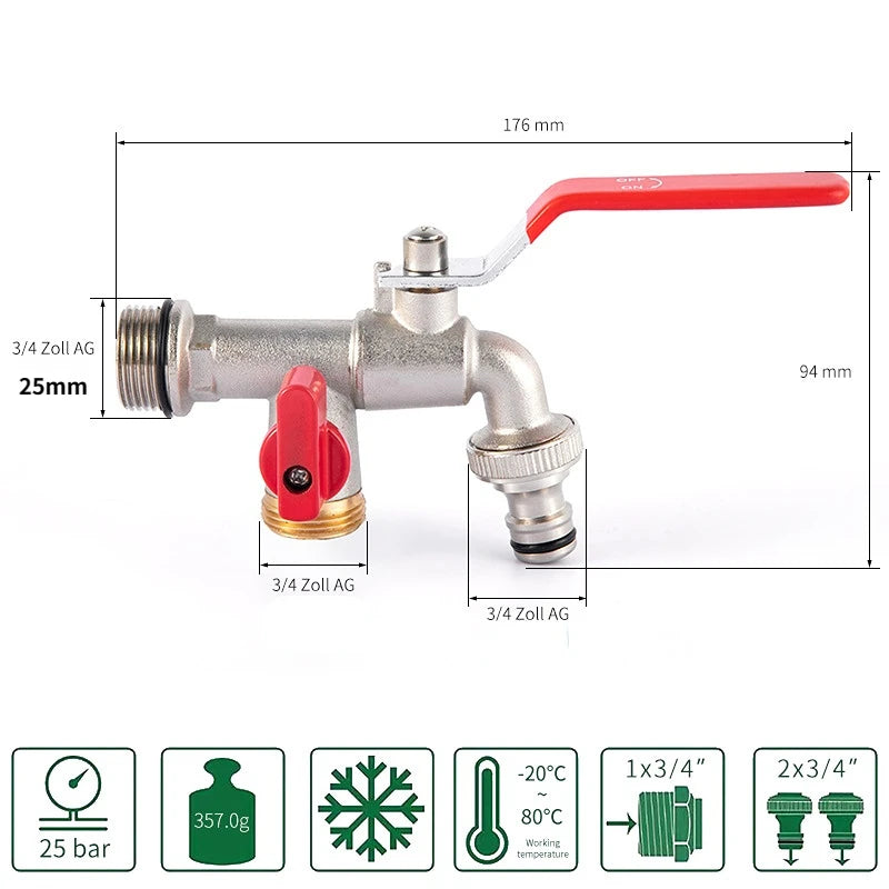Garden Outdoor Bibcock Faucet DN15 DN20, Anti-freeze, Dual Control Copper for Washing Machine and Kitchen Garden Sink    1/2