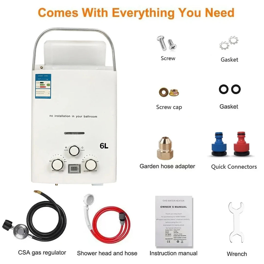 Portable Instant Gas Water Heater Handheld Hot Water Device for RV Outdoor Camping