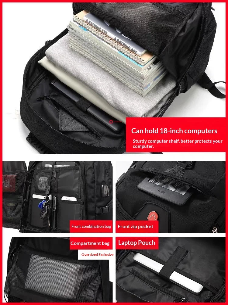 50L 80L Men's Large Travel Backpack, Separate Shoe Compartment Waterproof Business Backpack Outdoor Sports Black Storage Bag