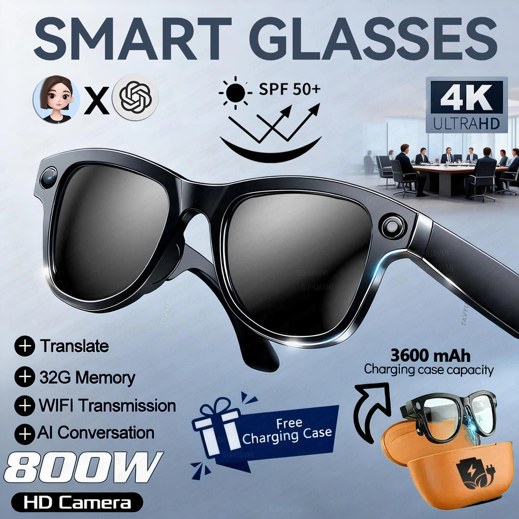 2026 AI Smart Glasses With 8MP Camera AI Voice Contorl Photo Recognition Shooting Video 150+Translation Photochromic Glasses Men