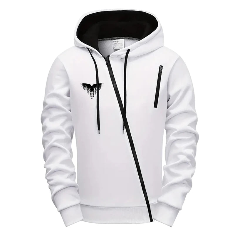 Mens Casual Riding Set 2025 Diagonal Zipper Hoodie with Joggers Urban Streetwear Tracksuit Autumn Winter