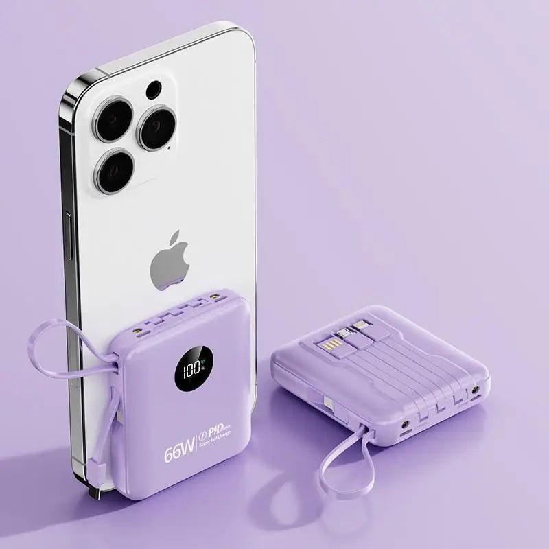 50000mAh PowerBank 66W Super Fast Charging with Cable Large Capacity Compact Portable Mini Shared Four Wire Mobile Power Bank