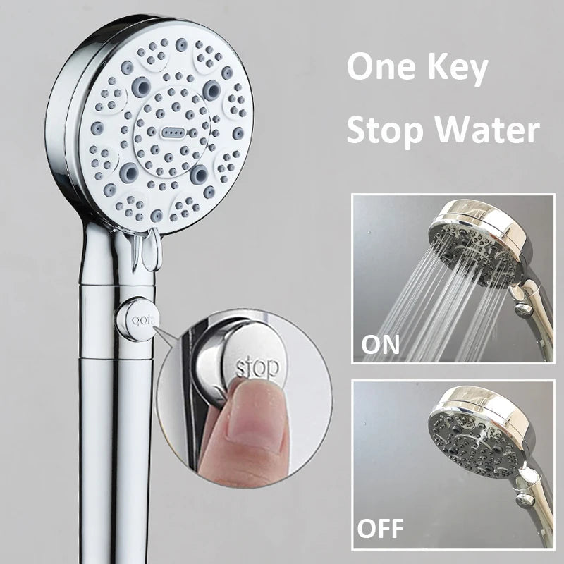 Filter 9 Modes Adjustable Shower High Pressure Shower Head with Hose Water Saving One-Key Stop Spray Nozzle Bathroom Accessories