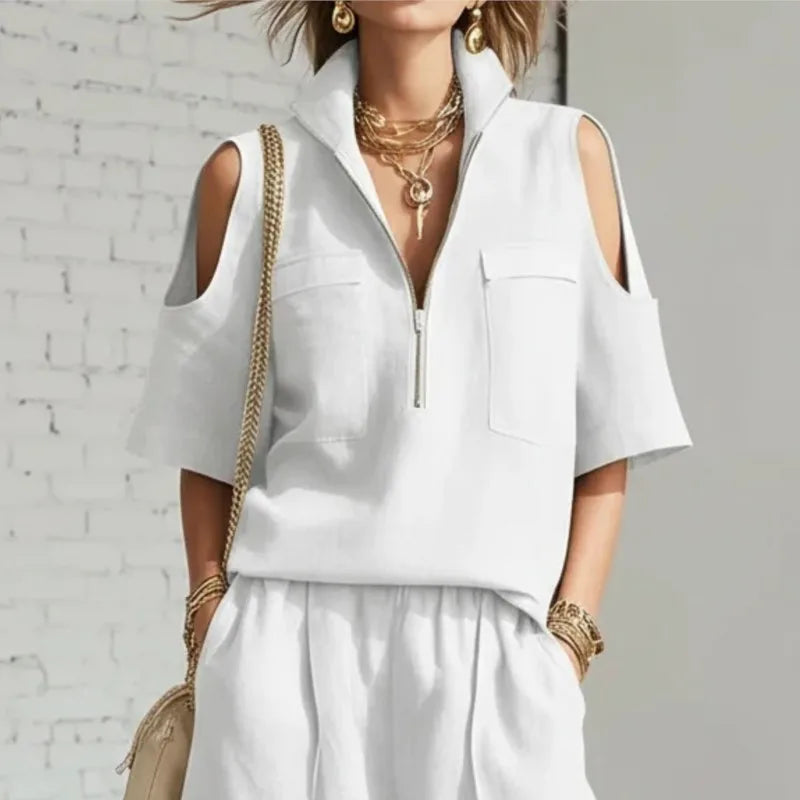 2026 New Summer Women's Clothing Two-piece Set Fashion Pockets Short-sleeved Shorts Shirt Loose Pants Casual 2-piece Set Women