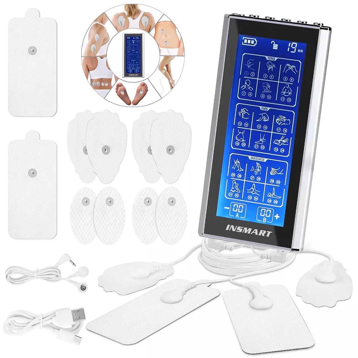 Professional Electric Body Massager 36 Modes Tens Unit EMS Muscle Electrostimulator Neck Back Foot Hand Leg Relax Pain Relief