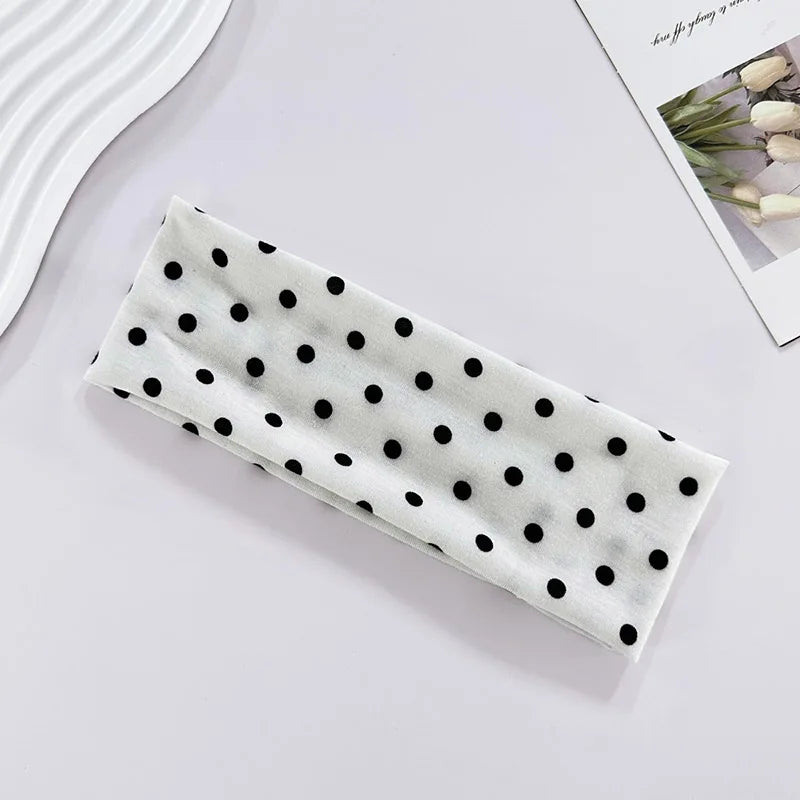 Hot Sale! Polka Dot Yoga Elastic Headband Fashionable Travel Vacation Makeup Headband Sports Fitness Sweat-absorbent Hairband
