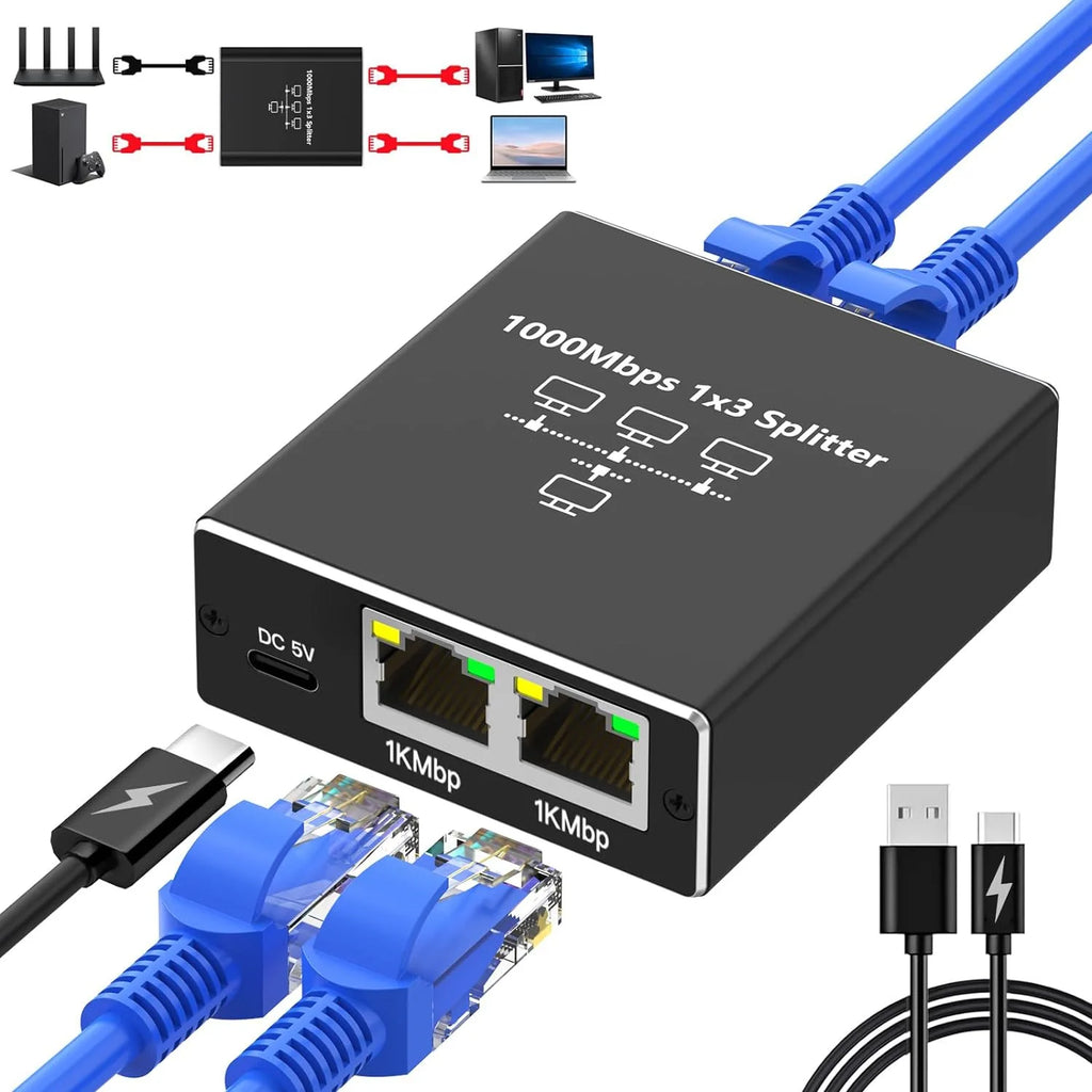 1 IN 2/3/4 OUT Network Splitter 1000Mbps RJ45 Adapter Gigabit Converter Internet Ethernet 8P8C Extender Plug Extension