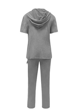 2026 Autumn and Winter Women's Casual Solid Color Hooded T-shirt with Straight Leg Pants Two-piece Set