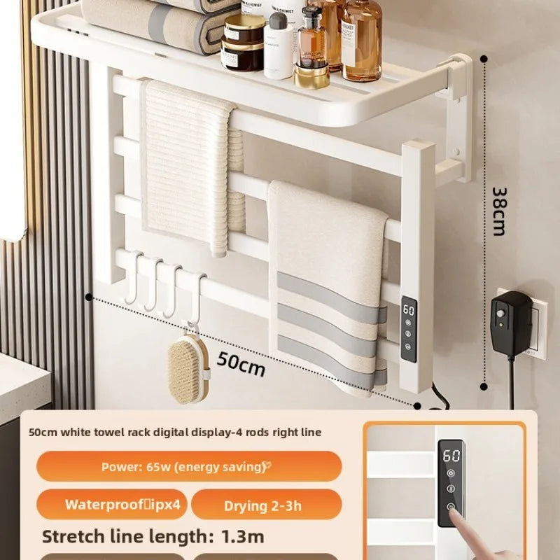 4-layer Intelligent Electric Heated Towel Rack Dryer With Fast Sterilization And Wall Mounted  No drilling required