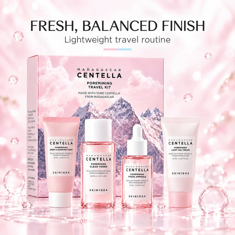 Centella Poremizing & Hyalu-Cica Travel Kit,Toner,Foam,Ampoule Serum,Light Gel Moisture Cream,Night Sleeping Pack 4pcs Gift Sets