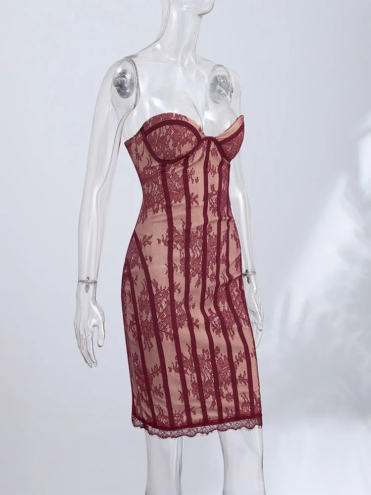 Chic Bold Strapless Gown Sexy Retro Lace Corset Women's Dresses Spicy Girls Parties Trendy Romantic Designers Female Outfits