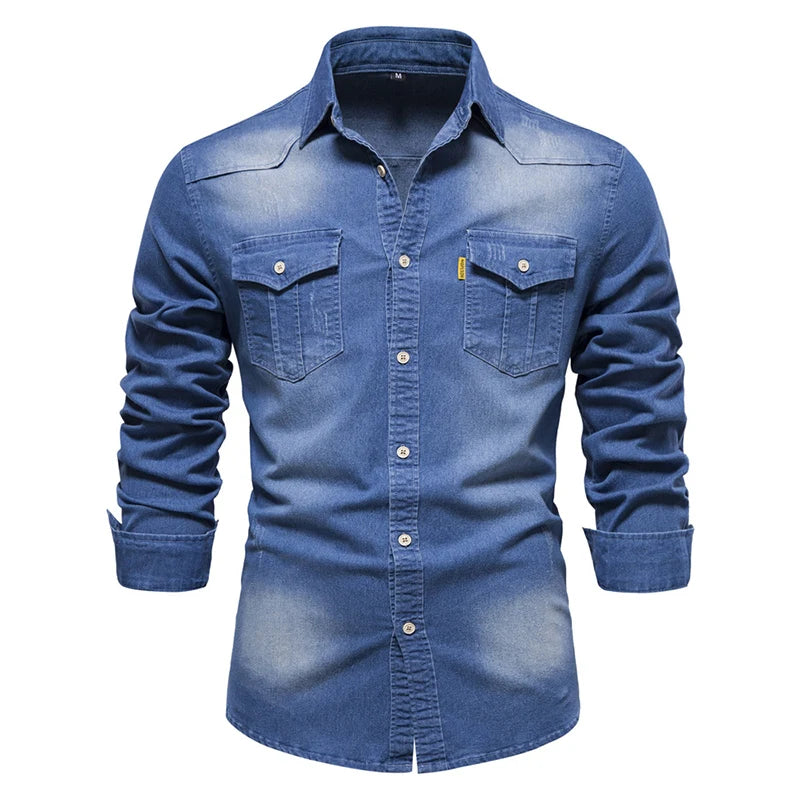 2023 Spring Autumn Y2K Fashion All Match Harajuku Denim Shirt Men Solid Cotton Male Clothes Loose Casual Sport Ropa Hombre Blusa