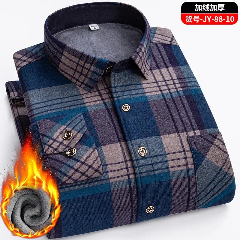 Men's Travel Casual Winter Double-Sided Fleece Warm Thickened Fleece Plaid Work Shirt Plus Size Extra Large Clothes Shirts