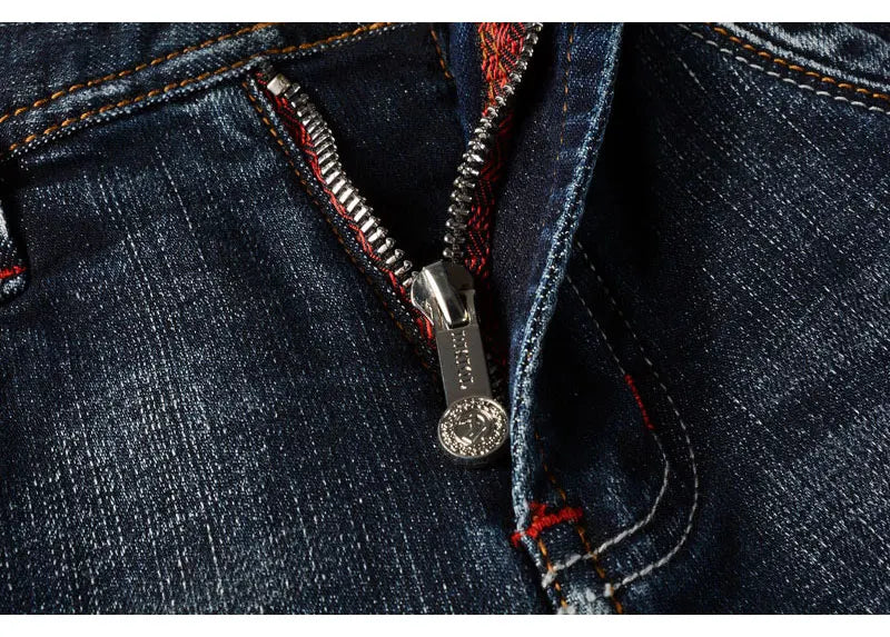 Italian Style Fashion Men Jeans High Quality Retro Black Blue Elastic Slim Fit Ripped Jeans Men Vintage Designer Denim Pants