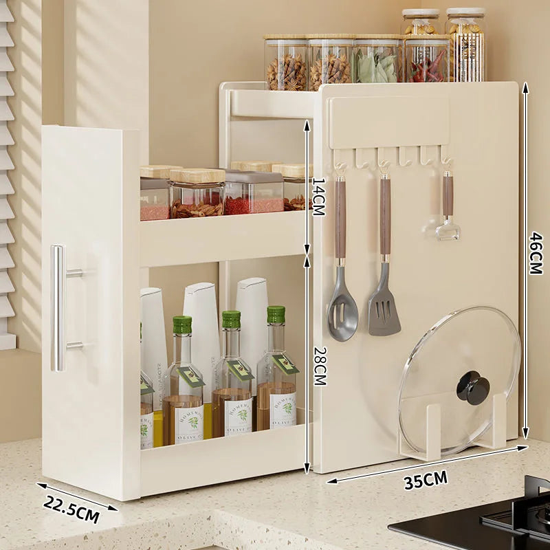 Ultra-Narrow Dust-Proof Pull-Out Condiment Rack Multi-Functional Kitchen Countertop Storage Organizer for Home