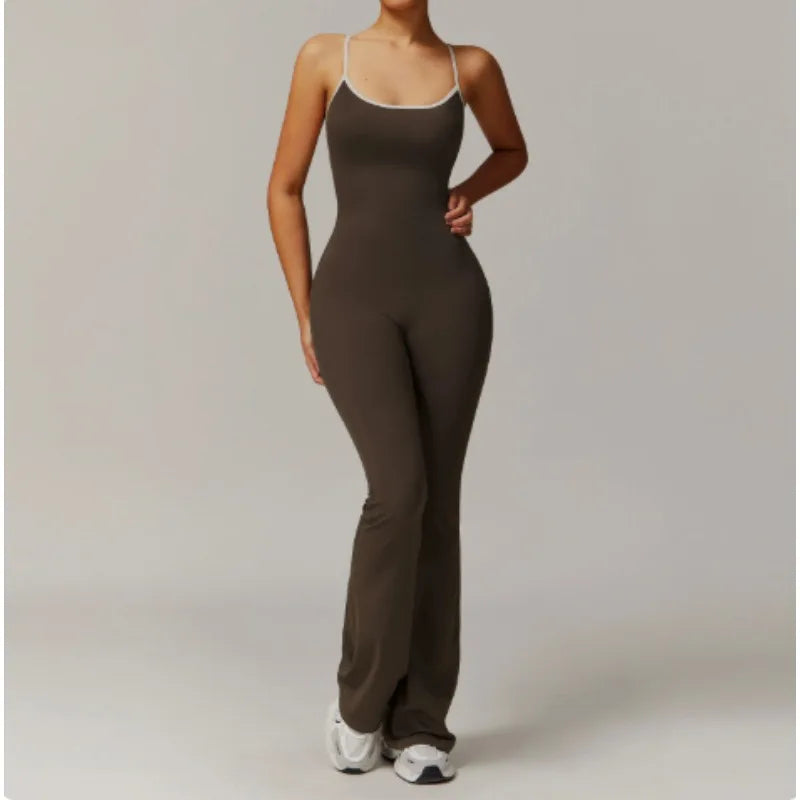 Summer V Back One-piece Suit Women Sports Jumpsuit  Yoga Rompers Backless Sportswear Women Sleeveles Workout Bodysuits