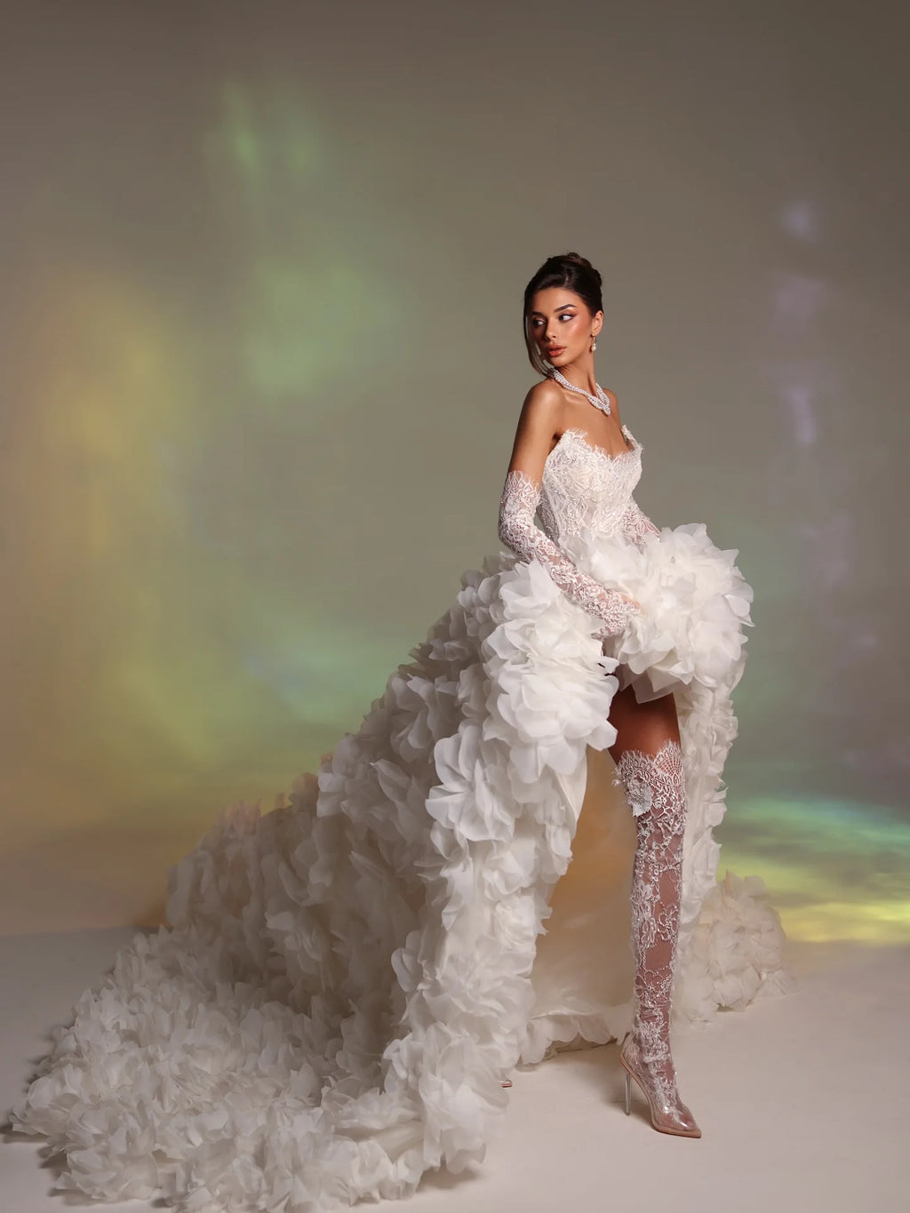 White Lace Wedding Dress Bridal Gown Luxury High Low Hem Train Prom Dress Strapless Puffy Ruffled Dressing Gowns Customized 2026