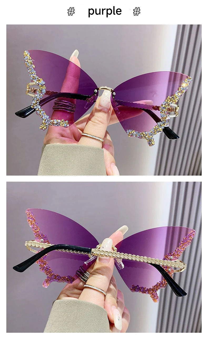 Fashion Butterfly Sunglasses Women UV400 Vintage Diamond Sun Glasses Gradient Lenses Eyewear Ladies Sun Glasses