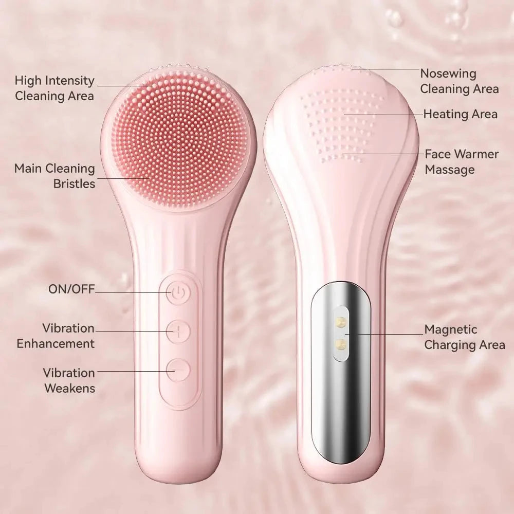 Sonic Silicone Facial Cleansing Brush Electric Face Scrubber Waterproof Deep Clean Exfoliating Vibration Face Wash Tool 5 Speeds