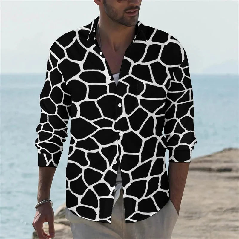Men's shirt giraffe printed animal shirt autumn casual shirt men's cool shirt long sleeved pattern fun top size XS-6XL