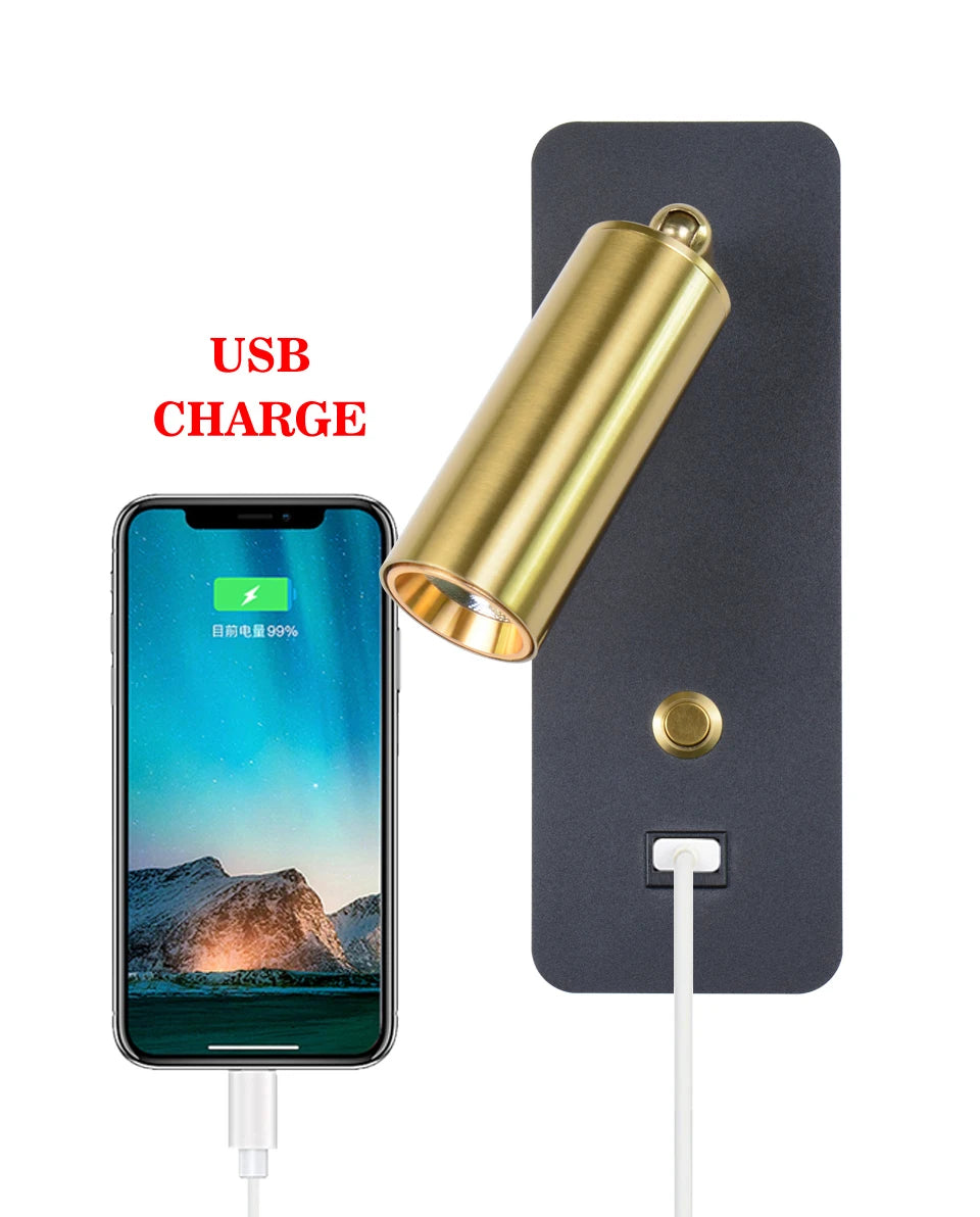 Indoor LED Wall Lamp 7W with USB Charge Wall Lamp Bedroom Living Room Nordic Modern Wall Light Aisle with Switch Wall Sconce