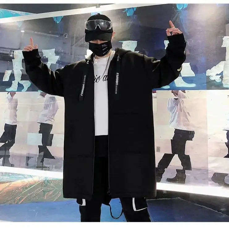 2025 Mens Hooded Trench Coat Mid Long Windproof Jacket Outerwear Autumn Winter New Fashion Windbreaker Coat Parka Male