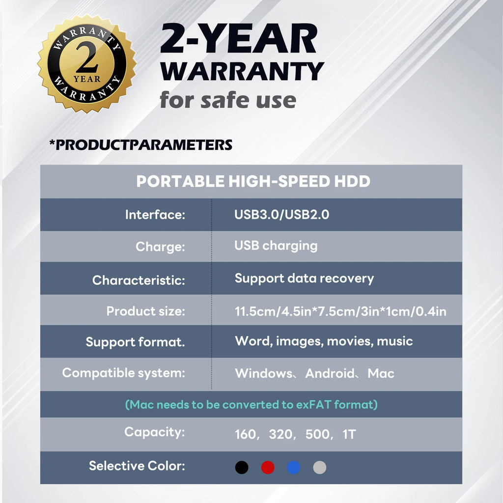Portable External HD Hard Drive, 1TB,2TB, 4TB,5TB, HDD Memory, USB3.0, High Speed Flash Drive for Laptop, PC, MacBook, PS4, PS5