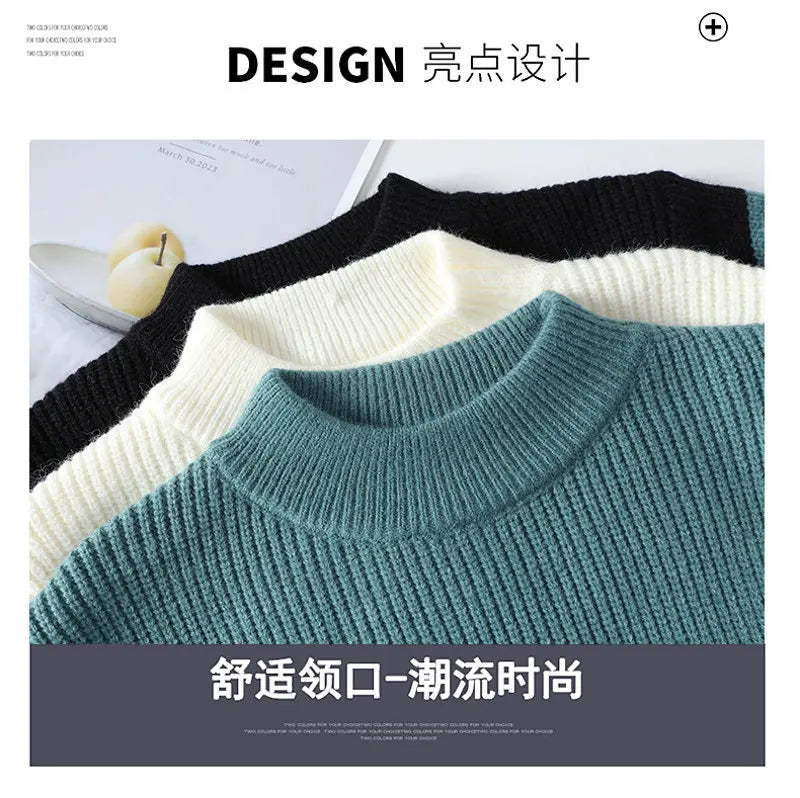 Winter Fashion Sweater Men Patchwork Casual Knit Pullovers Mens Thick Warm Harajuku Loose Knitted Sweaters O-Neck Streetwear Man