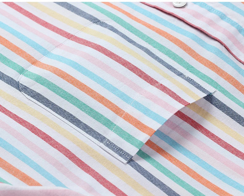 New Men's Striped Fashion Short Sleeve 100% Cotton Oxford Plaid Business Button Down Regular Fit Office Shirt Man Clothing