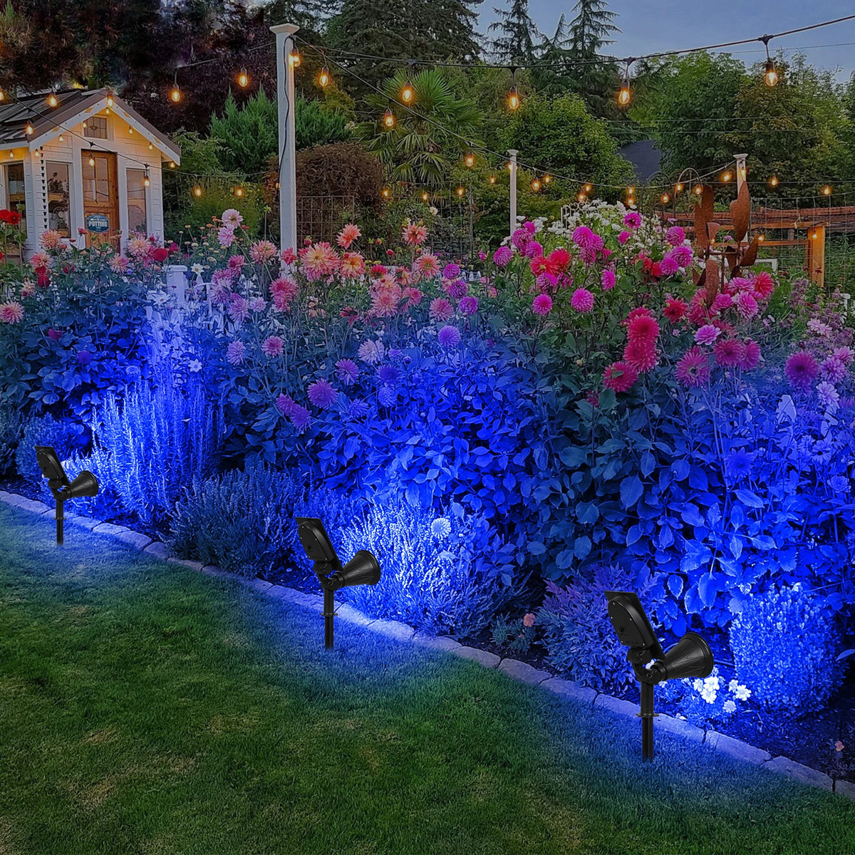 Solar LED Light Outdoor IP65 Waterproof Blue Light Solar Power Light Lawn Light For Garden Decor Solar Wall Light Outdoor