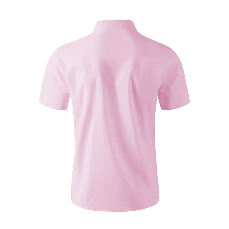 New Men's Business Casual Solid Color Short Sleeved Shirt for Summer Fashion No Ironing Comfortable and Versatile Top