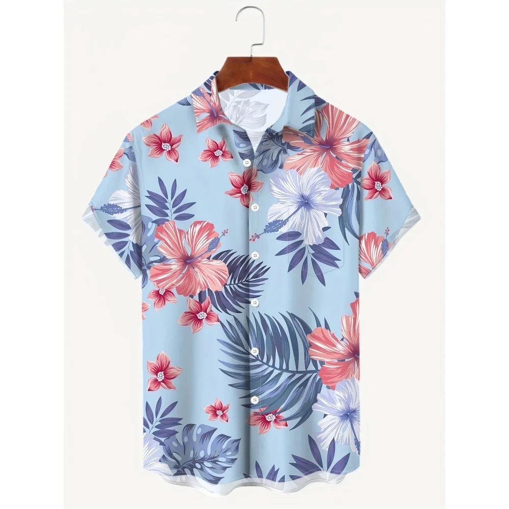 Hawaiian Tropical Plant Palm Tree Leaves 3D Shirt Men's Summer Pattern Breathable Loose Beach Top Outdoor Casual Short Sleeve