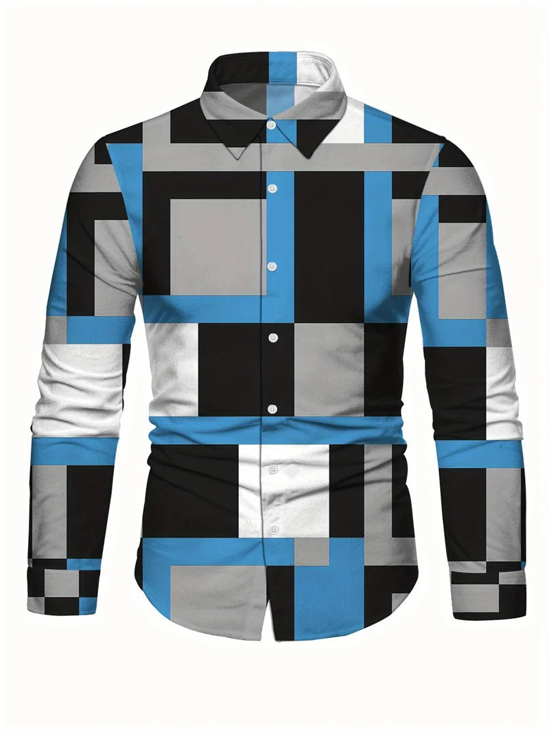 2025 men's printed casual shirt with breathable long sleeves and lead buttons suitable for spring and autumn