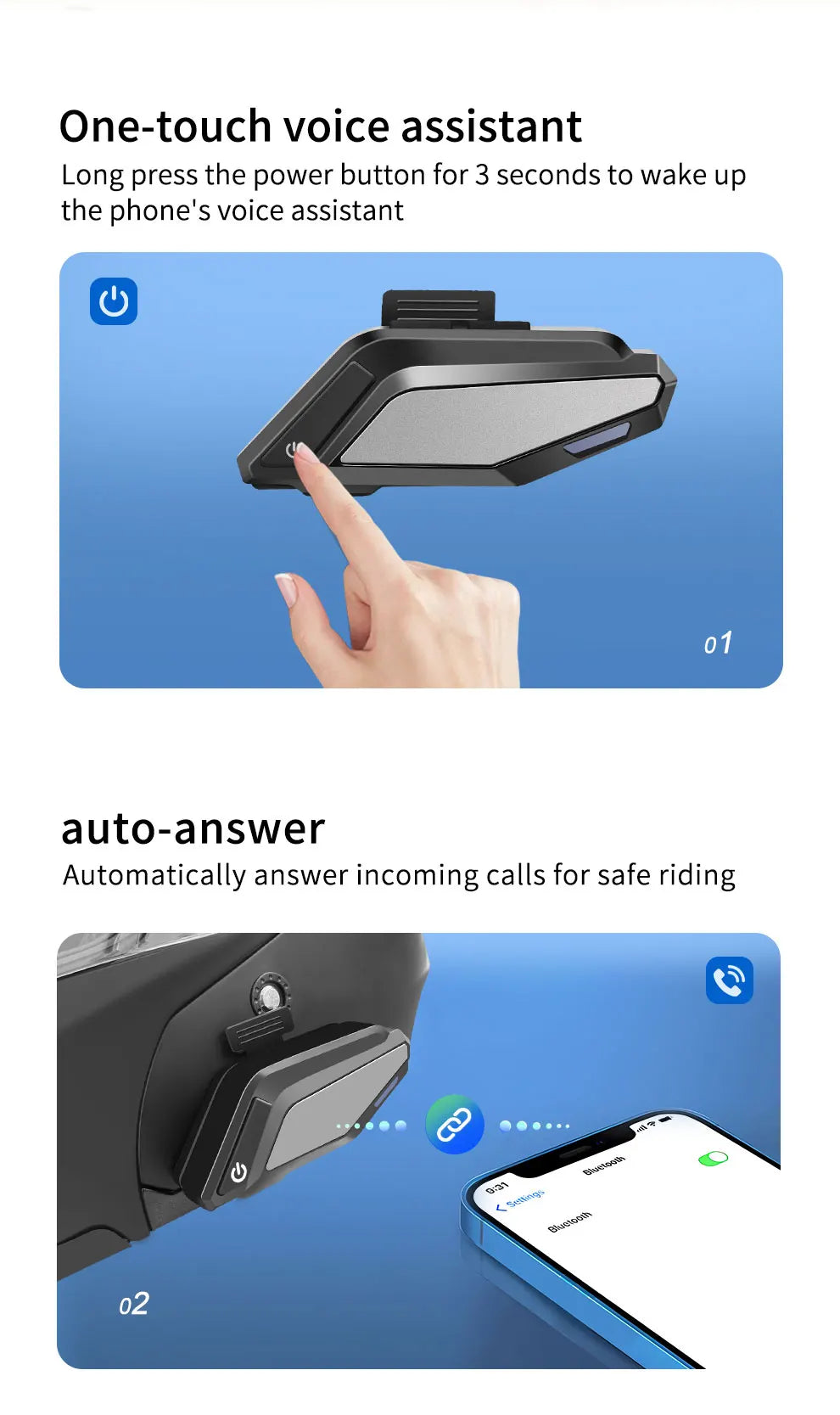 BT 5.3 Moto Helmet Headset Light Wireless Helmet Hands-free Call Phone Motorcycle Waterproof Earphone Music Player Speaker Moto