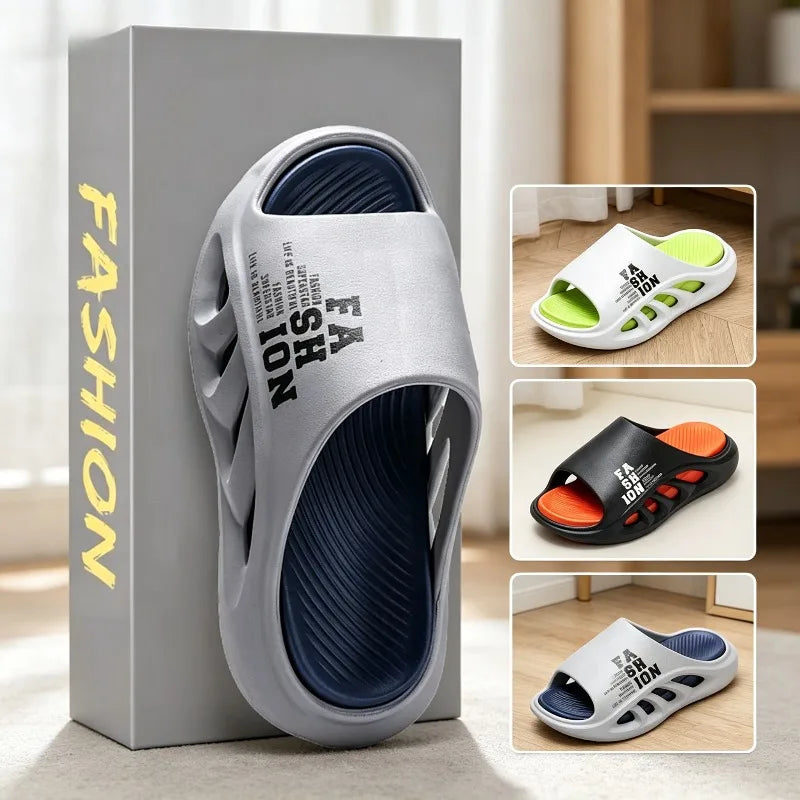 New Summer Men's Slippers 2026 EVA Soft Sole Male Slides Breathable Hollow Beach Sandals Light Comfortable Indoor Flip Flop