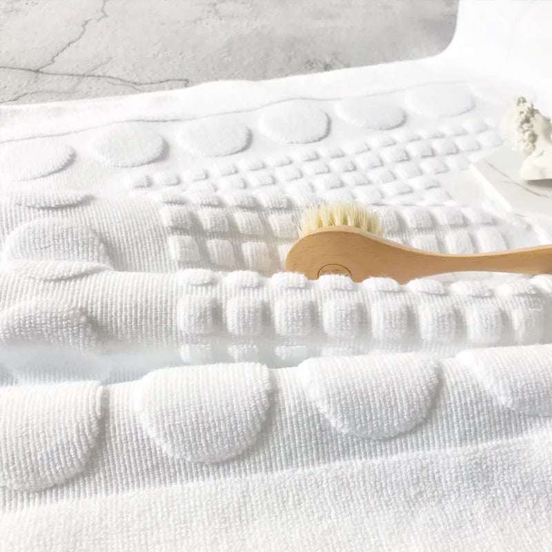 Hotel Home Floor Towel, White Foot Pattern Carpet,Spa Shower Room Mats,100%Cotton,High Quality,50x80cm, Anti-slip Bathtub Towels