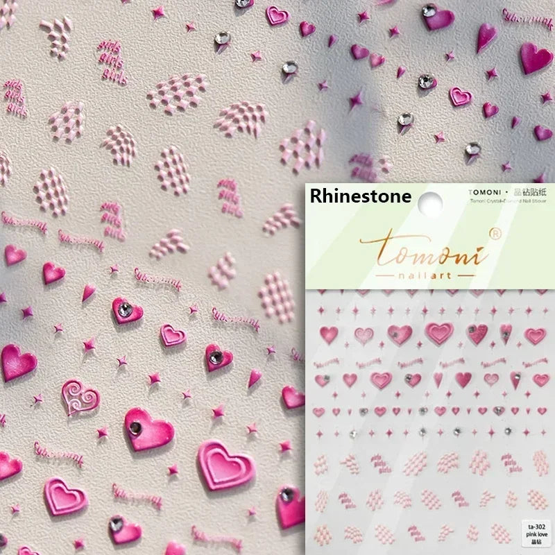 5D Gradient Love Gem Glitter Love Heart Colorful Cat's Eye Rhinestone Soft Self Adhesive Nail Art Stickers Shiny Manicure Decals
