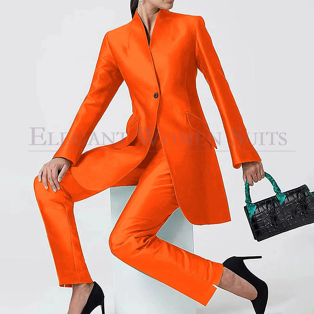 Evening Women's Suits Solid Color One-Button Slim 2 Piece Jacket Pants Full Sets High Quality Party Female Clothing 2026