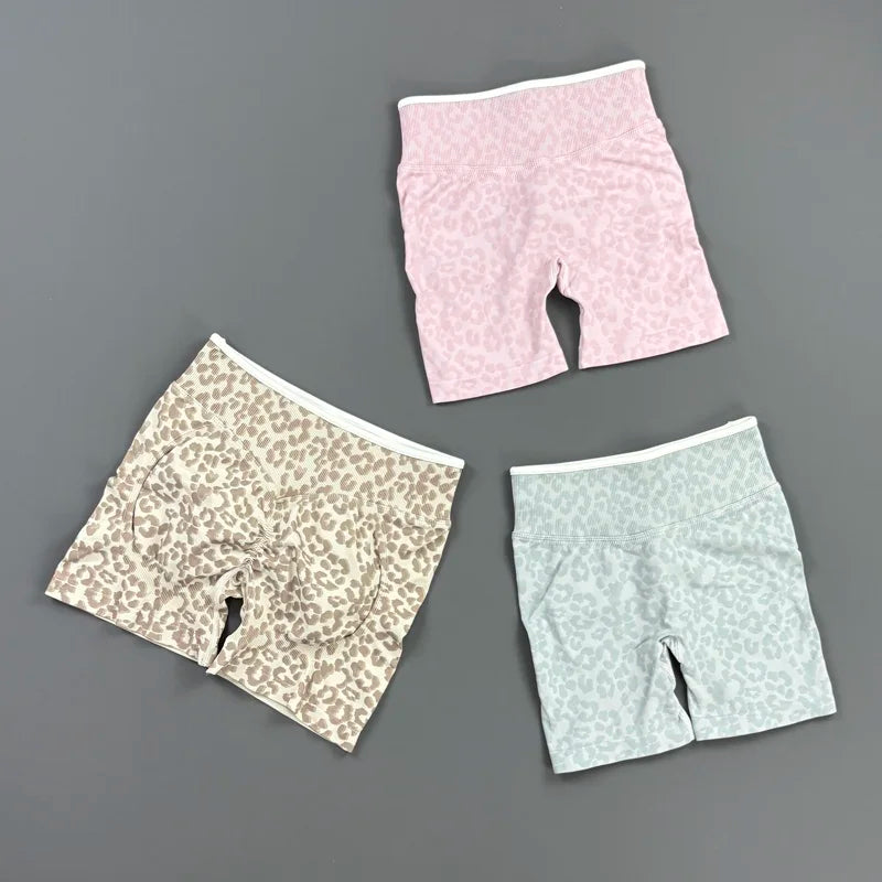 HISTELLO Gym Shorts Leopard Print Women Seamless Yoga Pants Scrunch Butt Workout Biker Tights Running Pilates Fitness Leggings
