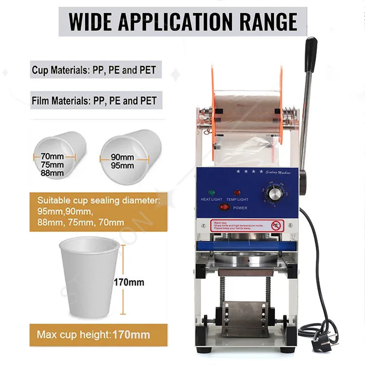 Cheap Price 69mm Wholesale Electric Cup Sealer Small Size Plustic Water Milk Tea Jam Manual Cup Sealing Machine