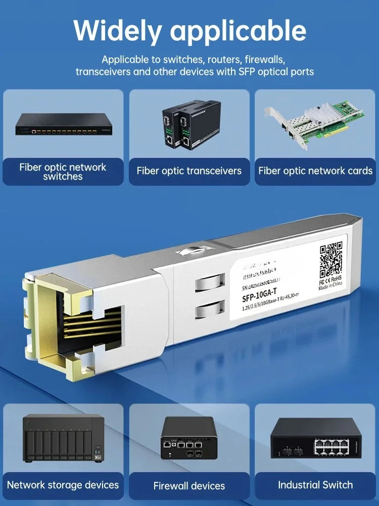 1.25G/2.5G/10G GBASE-T SFP+ Copper Module to RJ45, CAT6a-Auto-Negotiation Ethernet Module SFP+ Copper Cable Adapter-1PCS
