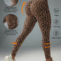 Women Mid‑Rise Fleece Lined Leggings Grey Leopard Print Slim Stretchy Warm Yoga Workout Pants
